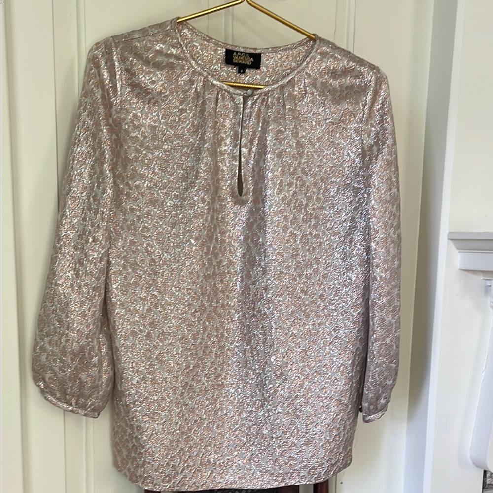 A.P.C. X Vanessa Seward silver lurex pattern party top sz S
